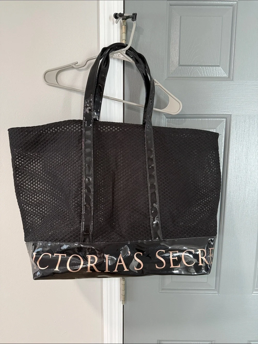 Victoria's Secret Black Mesh & Patent Trim Tote